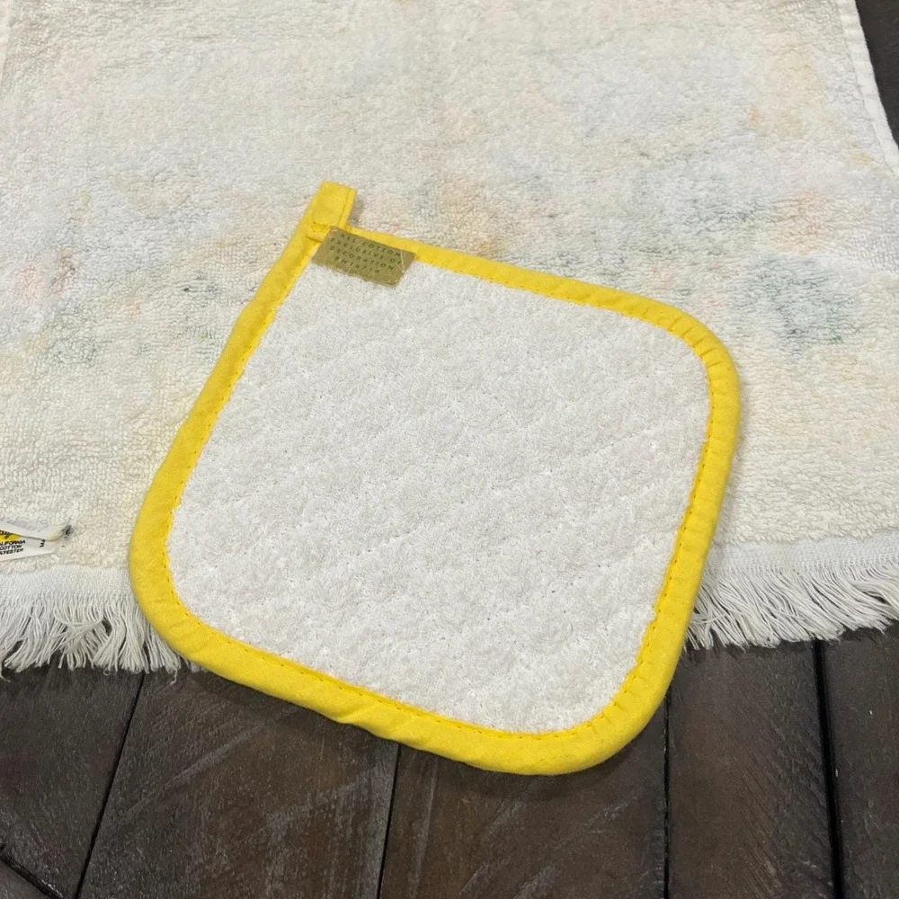 Vintage Sayco Yellow Orange ‎ Butterfly Flowers Print Hot Pad And Kitchen Towel